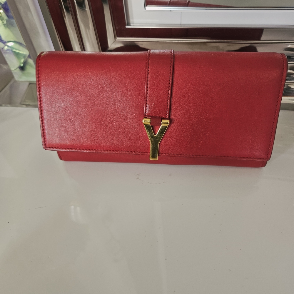Elegant Red Leather Wallet with Gold Accent